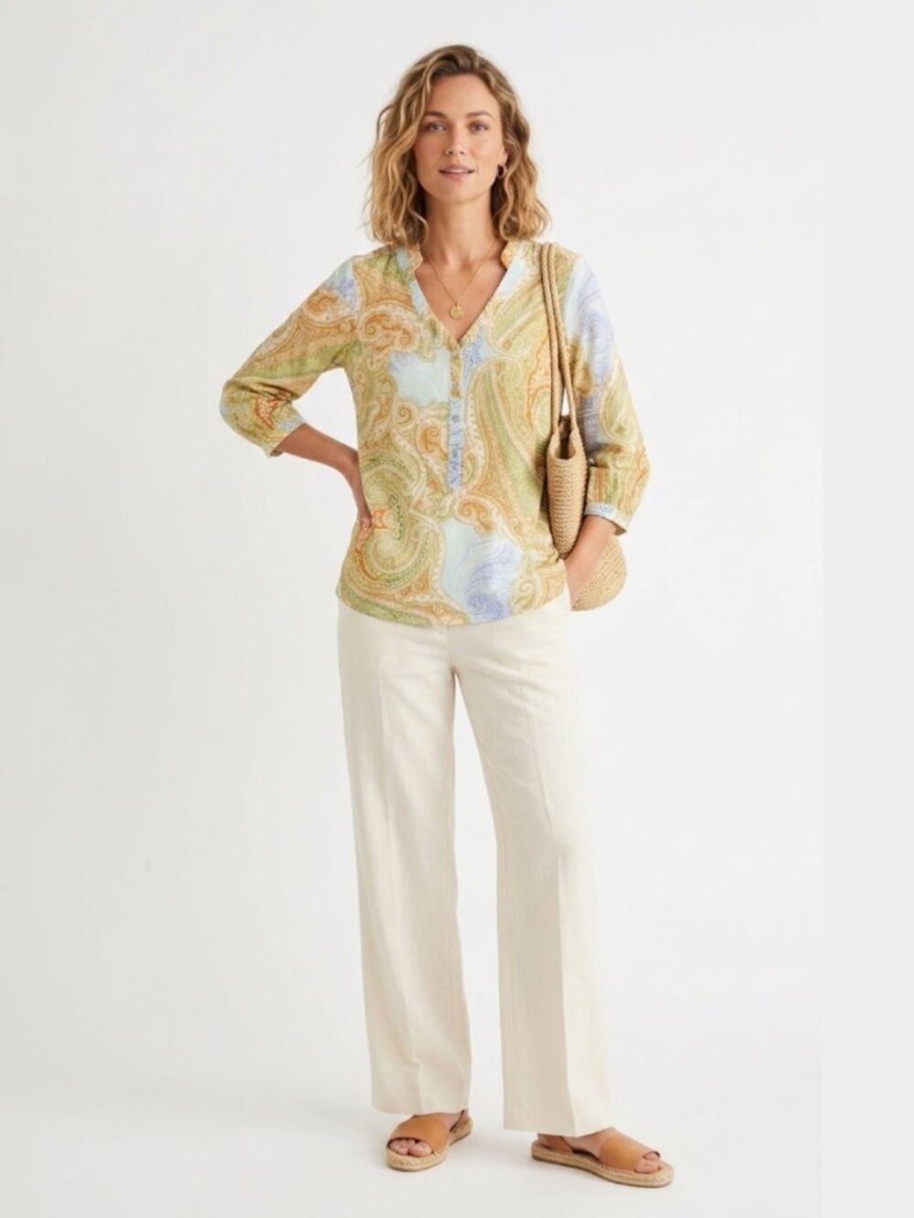 CHRISTIAN BERG Cotton Paisley V-Neck Blouse Size S European Summer Coastal Boho